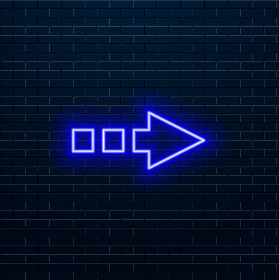Neon arrow pointing at a black background on a glossy floor.... vector