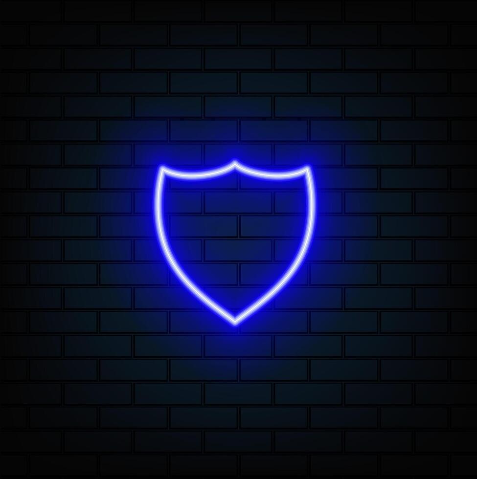 Shield line icon neon laser beams the symbol of the knights shield glowing laser speech bubble bubb... vector