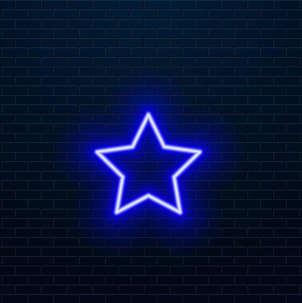 Glowing star-shaped blue neon frame on black background, space for text vector