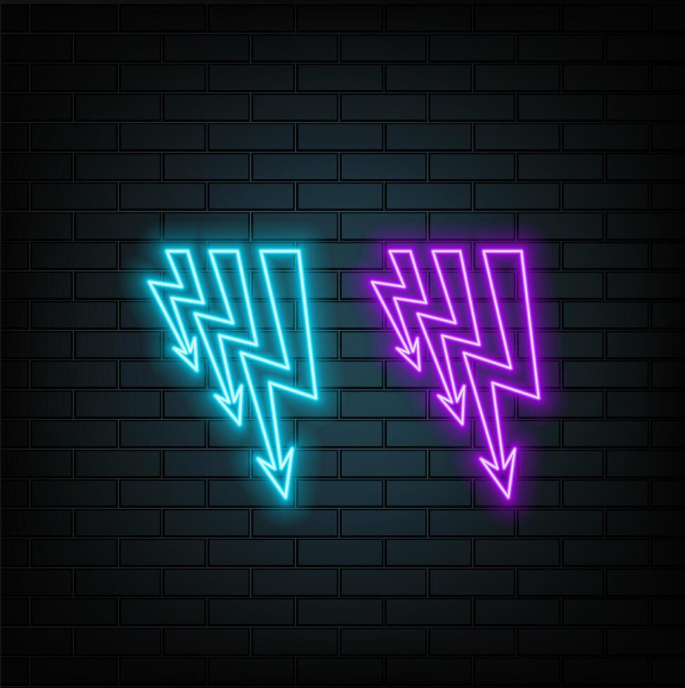 realistic bolt thunder neon light sign in blue color againts black wall vector