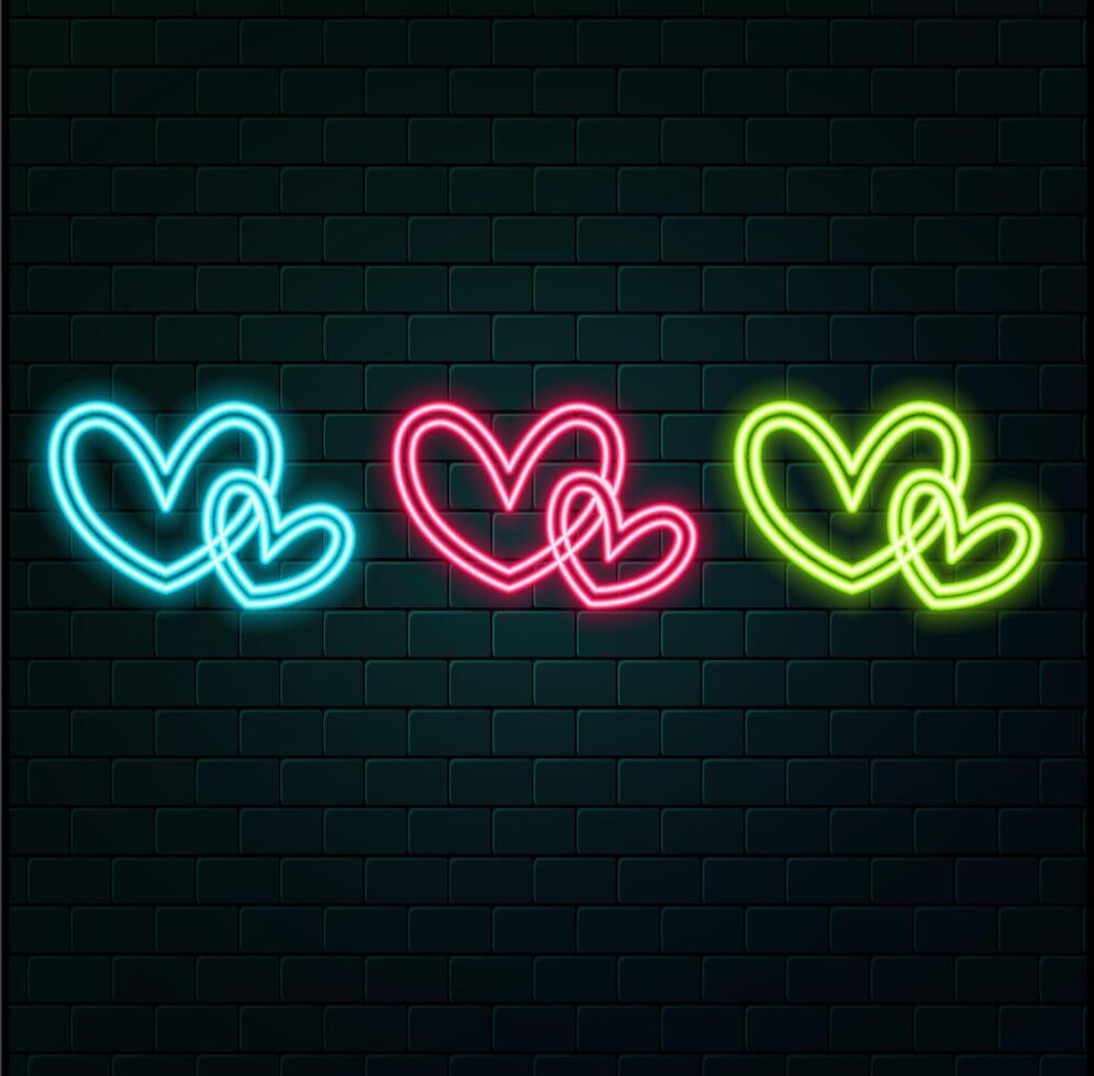 Neon heart signboard on the red background. illustration. vector