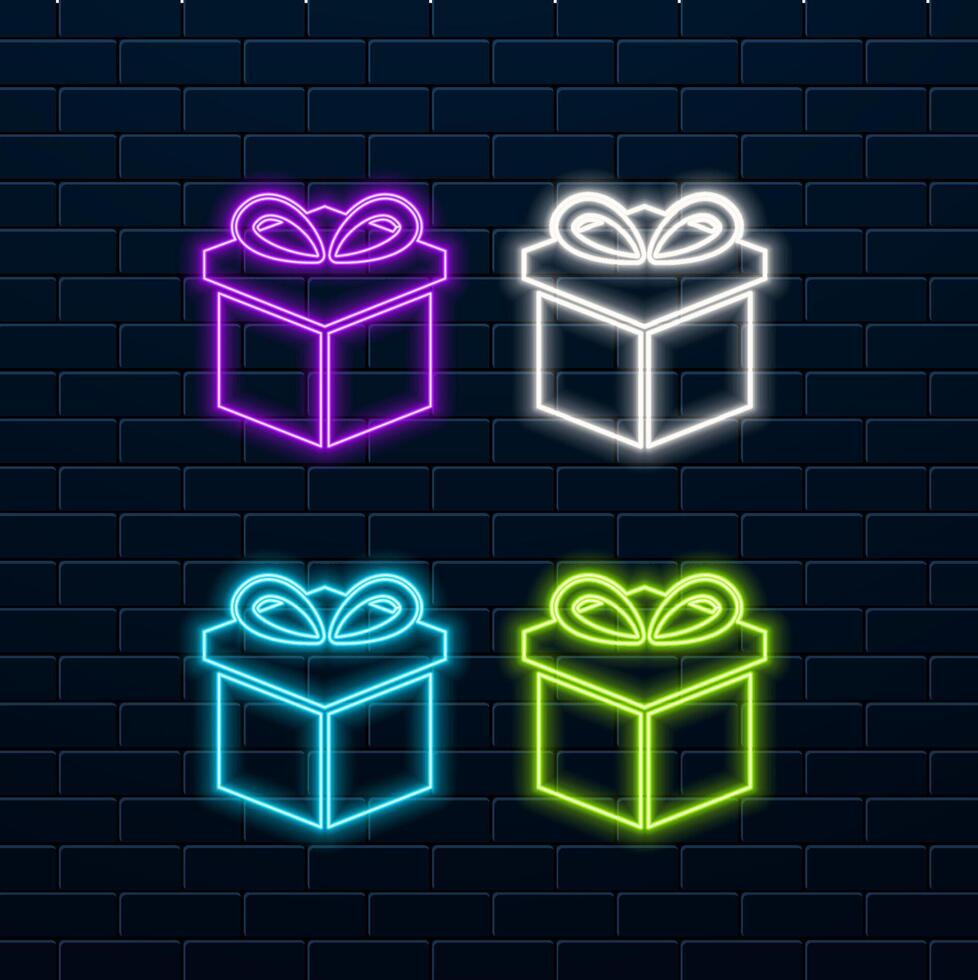 Gift box neon sign Glowing holiday gift icon New Year and Christmas concept illustration for design vector