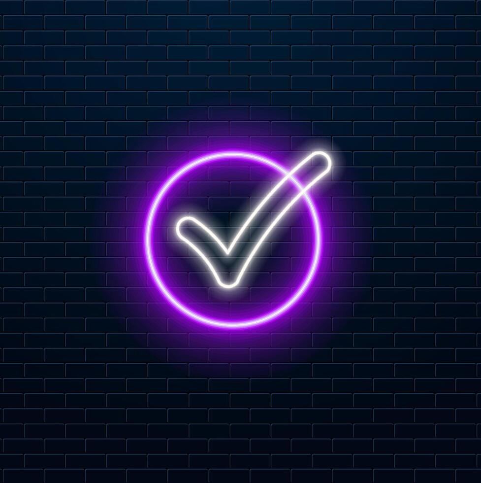 neon abstract check mark. purple color. vector