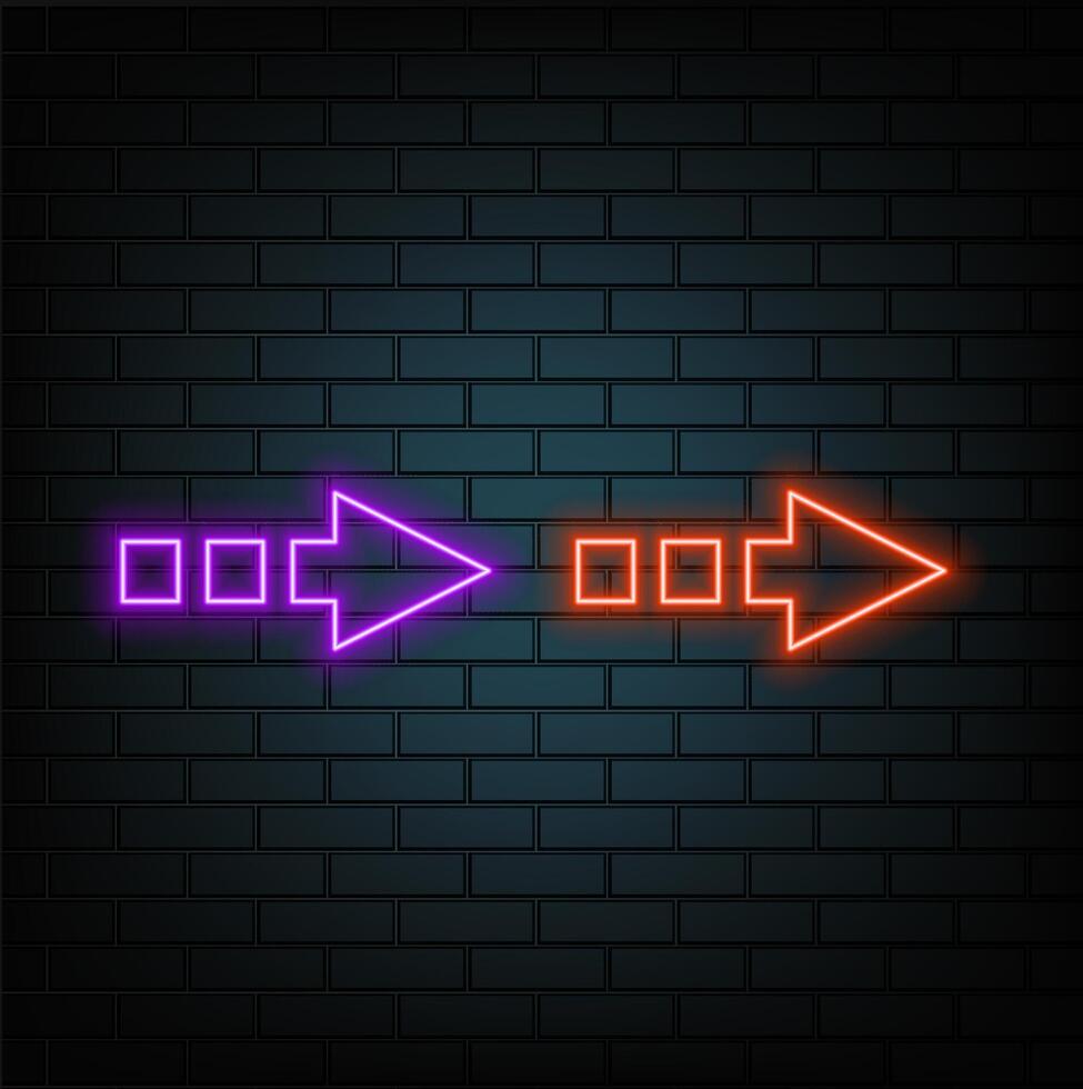 3d rendering, abstract minimalist geometric background. Neon arrow turning right, glowing in the dark. Linear direction symbol. vector