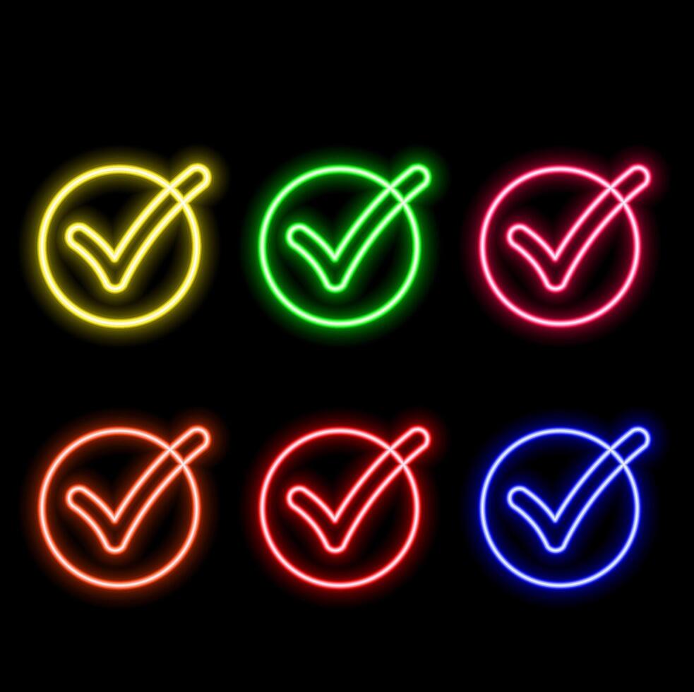Check mark icon neon electrical line glowing red color sign 4k illustration. neon light animation glowing check mark icon and tick mark icon isolated vector