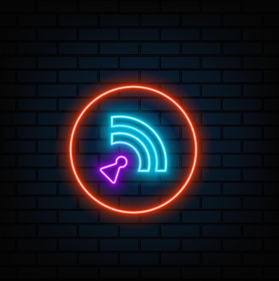 Wifi neon internet signal light glow icon 3d wireless digital router symbol for mobile phone or computer futuristic wave network sign in red and blue Cyber outline virtual connection design vector