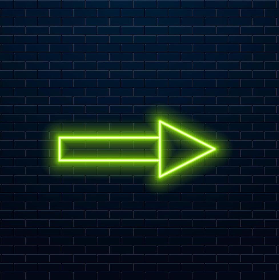 Neon Arrow Sign set 7 on brick wall background. Retro neon icons set of arrow symbol, pointer icons, cursor. Colorful glowing light arrow banner, emblem for club or bar.style neon. vector