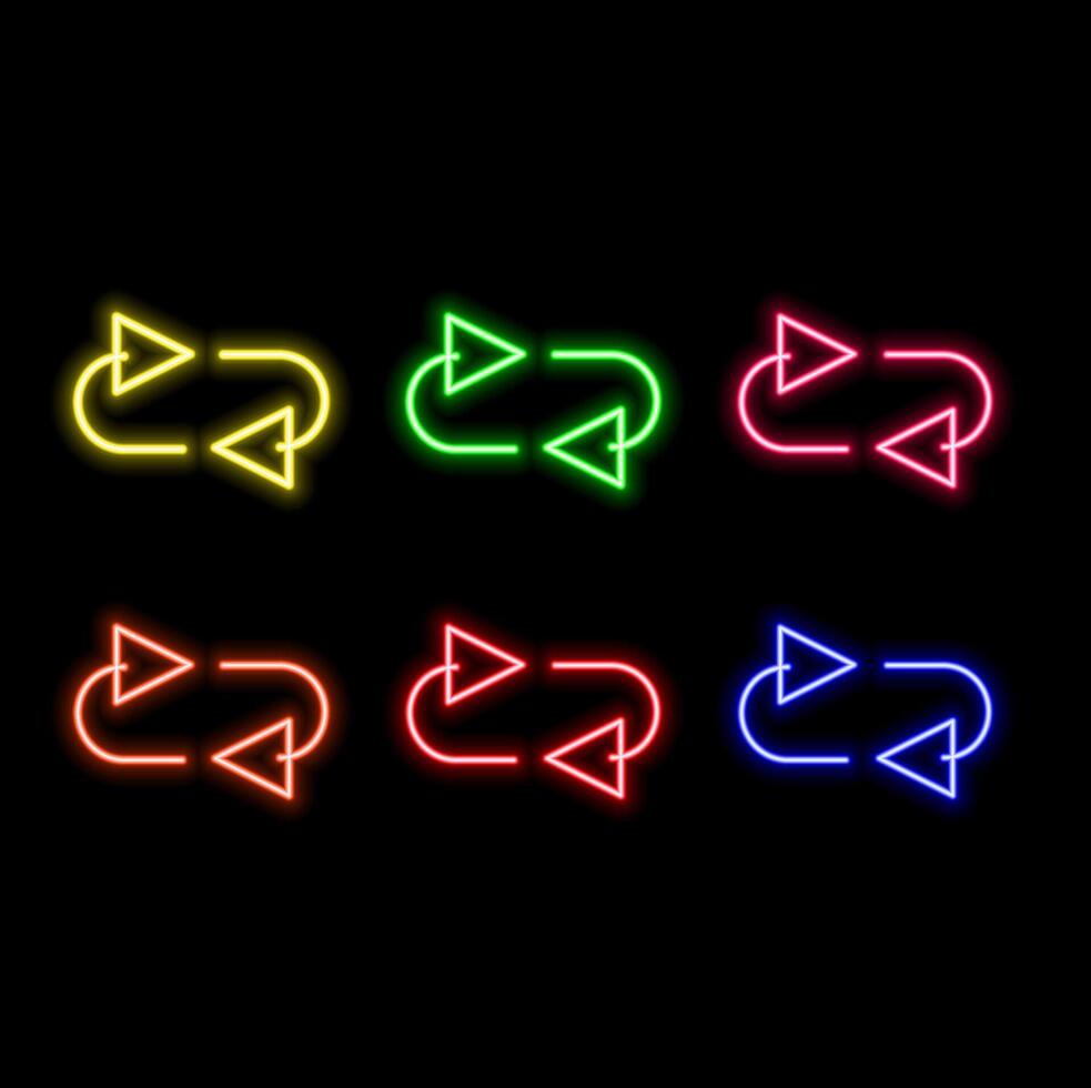 Glowing neon Arrow icon isolated on black background. Direction Arrowhead symbol. Navigation pointer sign. Neon arrow icon. Glowing neon swipe up sign. vector