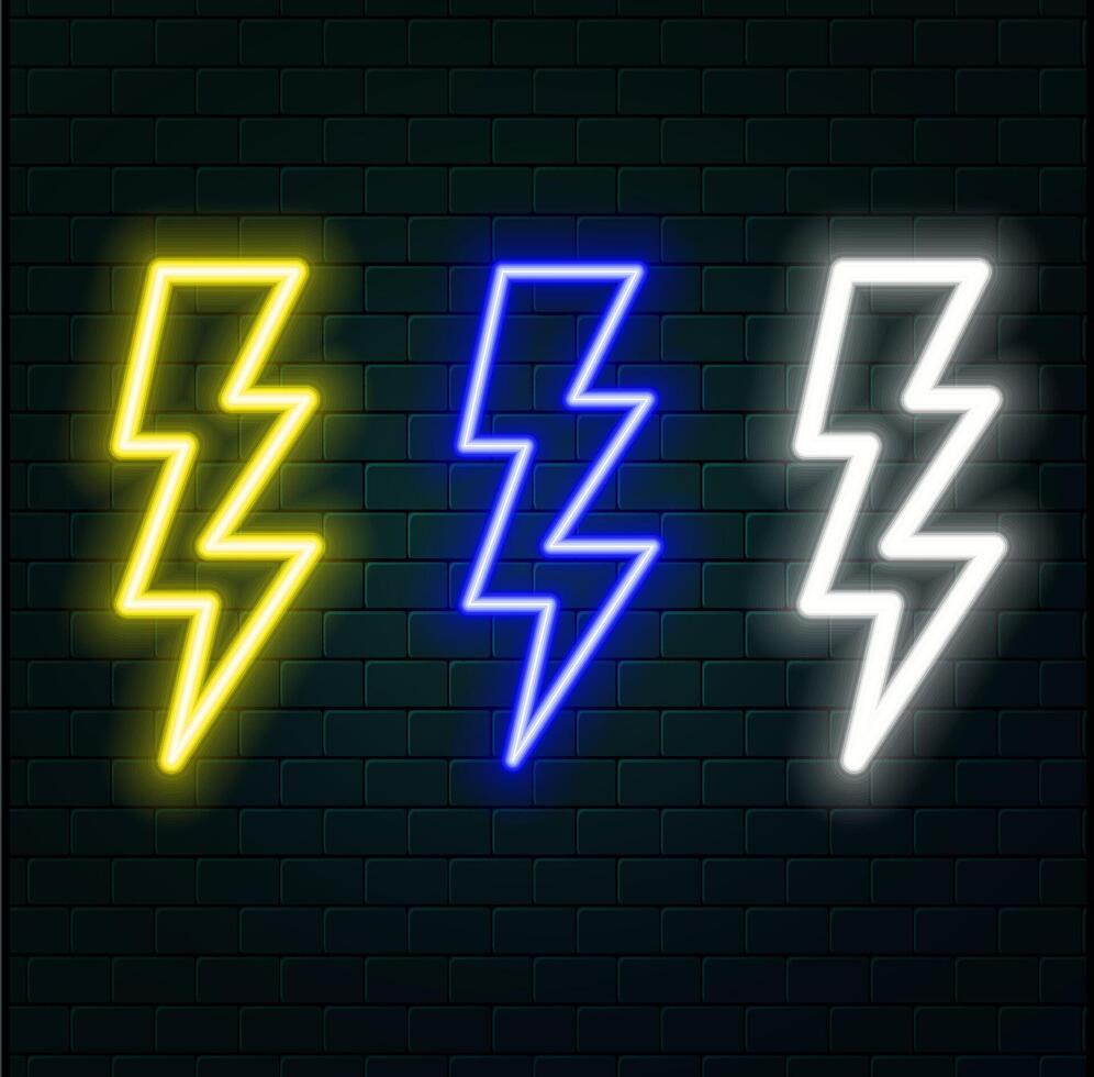 neon bolt sign. Abstract background with lighting bolt sign. Icon on black background vector