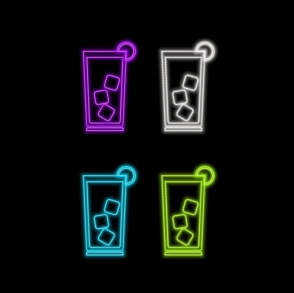 Summer beverage neon sign. Margarita cocktail with shining sun on edge of glass. vector