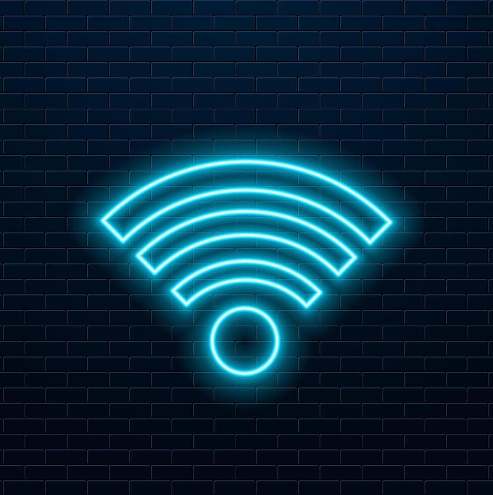 Neon wifi icon, logo. glowing wlan access, wireless wifi hotspot signal sign, icon, symbol.. vector