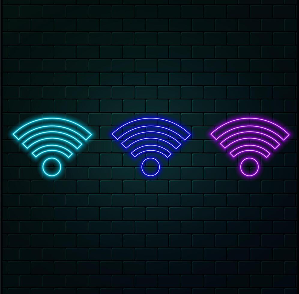 WIFI NEON LED 3D purple, blue 3D RENDERING vector