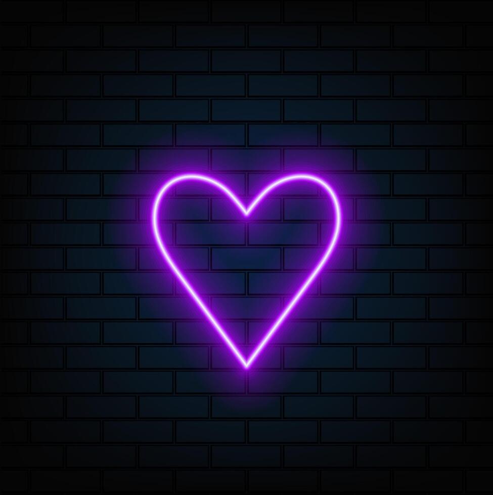 Neon banner heart isolated on dark transparent background. illustration vector
