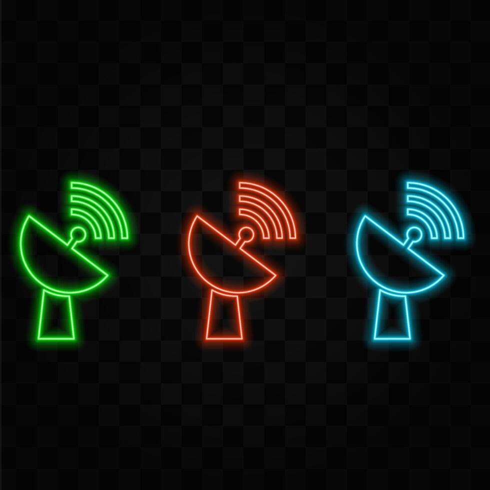 Glowing neon line antenna icon isolated on black background. Technology and network signal. Radio antenna. Radio tower icon. vector
