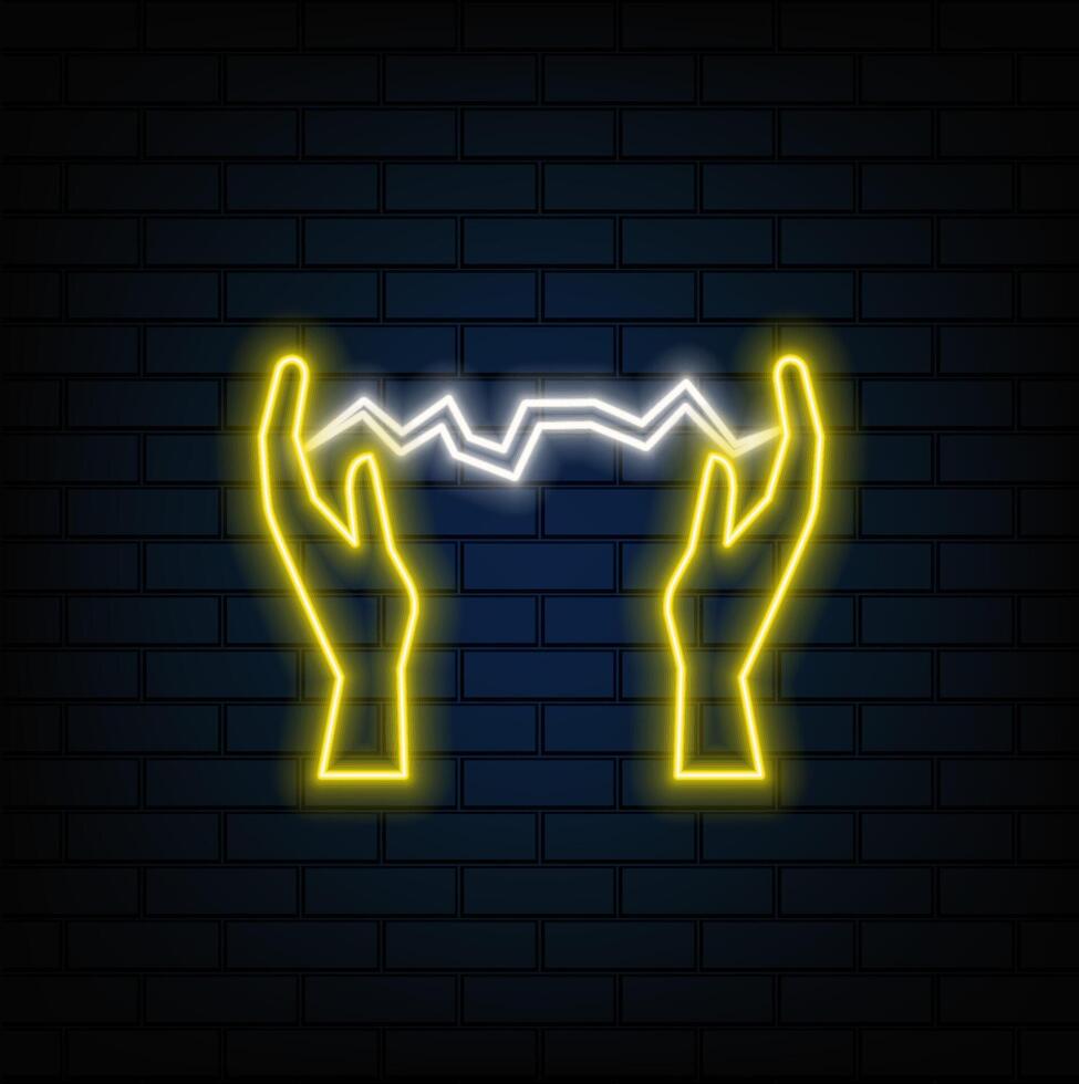 Neon lightning thunder and electricity. yellow. vector