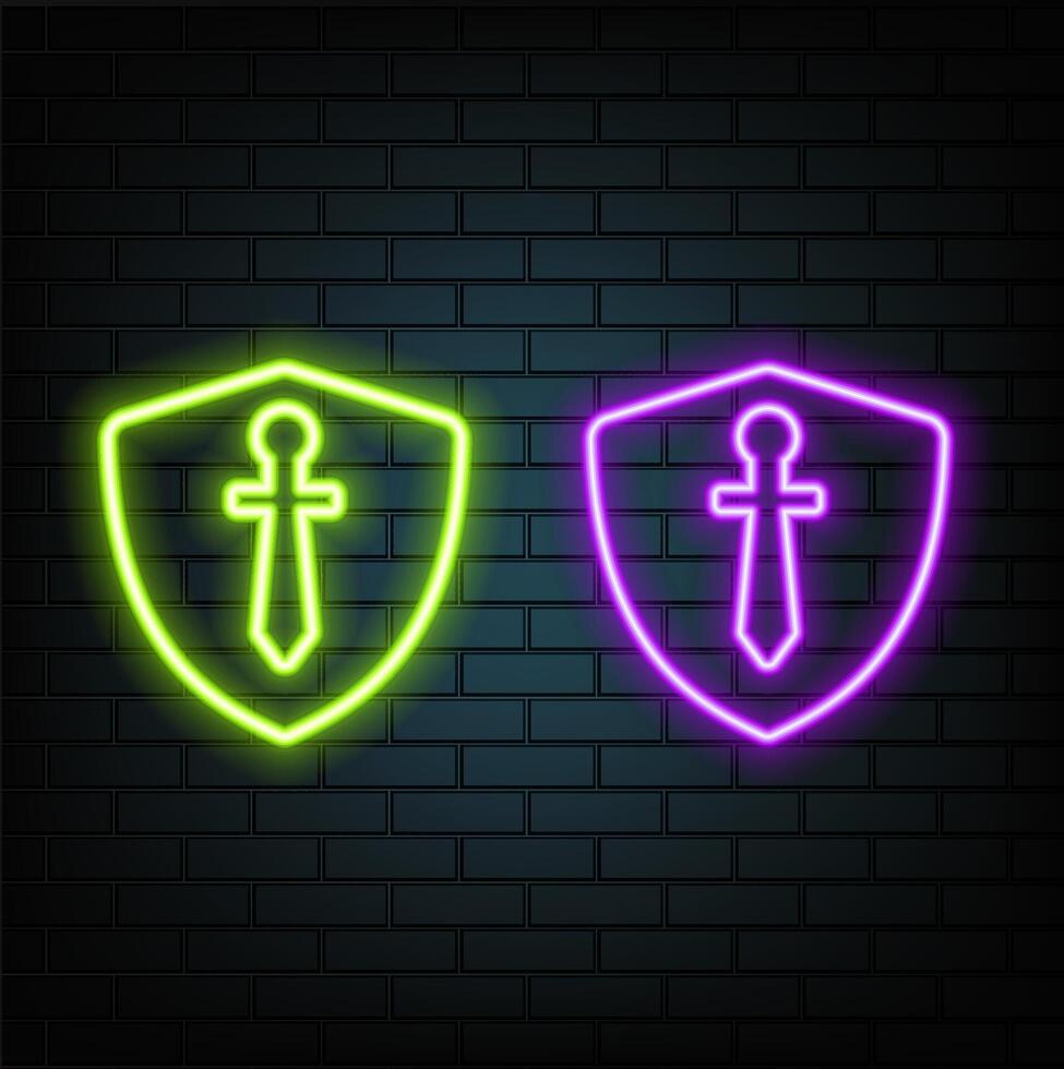 Shield blue glowing neon ui ux icon. Glowing sign logo. style neon. vector