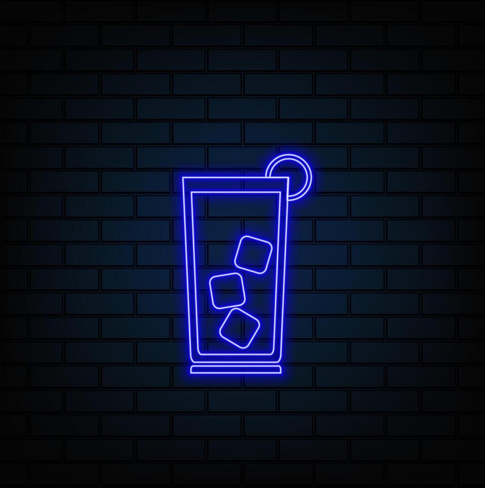 Abstract neon bright glowing glowing blue icon a signboard for a bar from an alcoholic cocktail vector