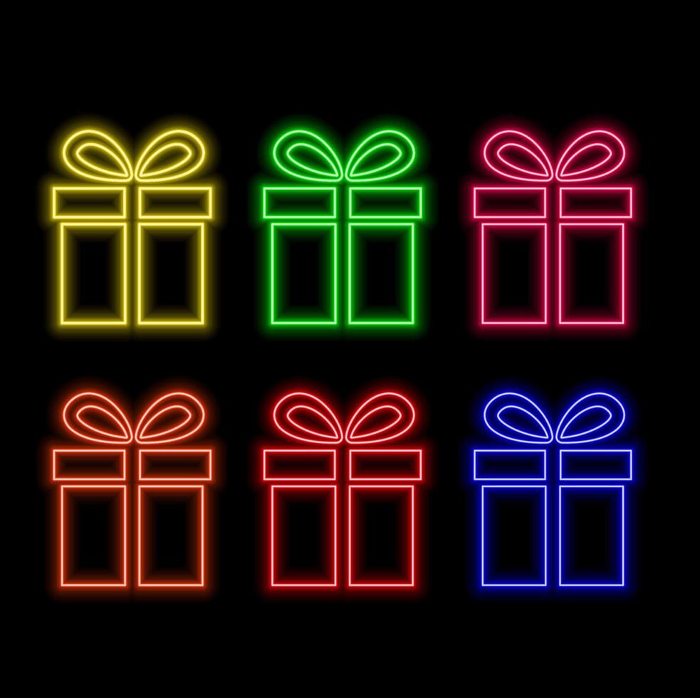 Neon lights label with giftbox vector