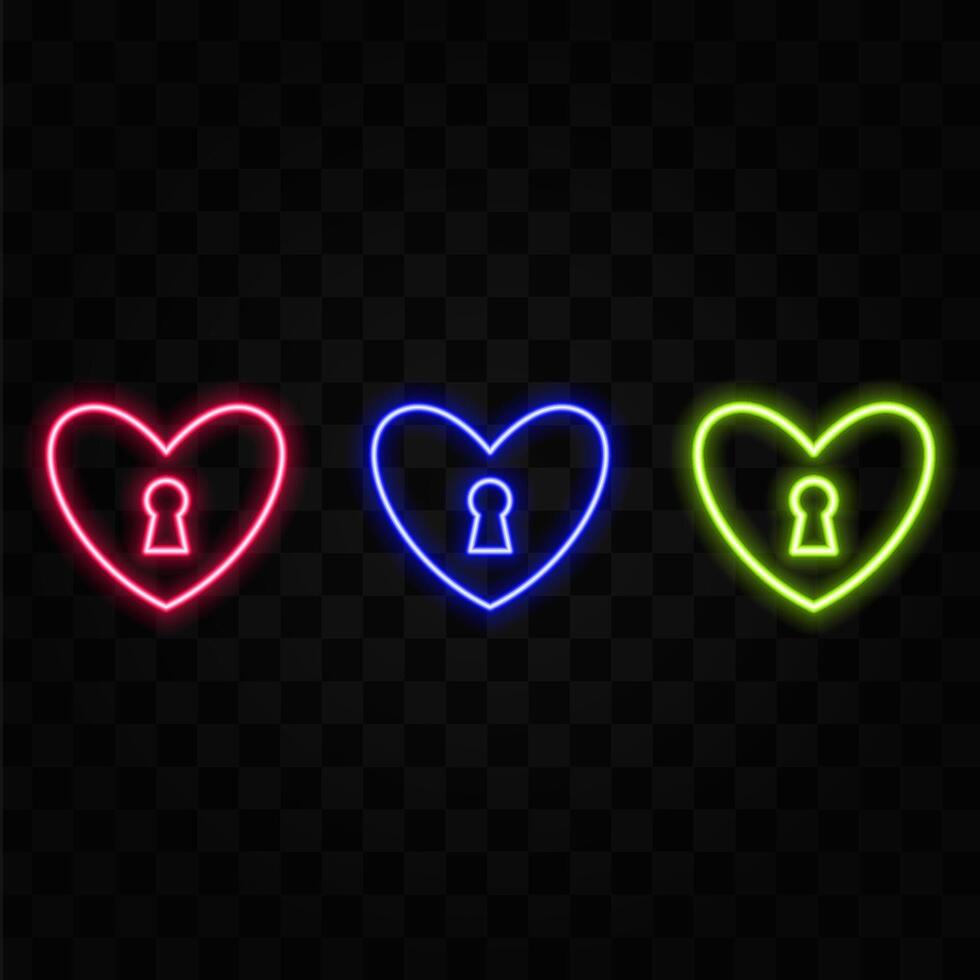 Glowing Neon Line Castle in the shape of a heart icon isolated on the background of the brick wall. Heart Locked. Love symbol and keyhole sign vector
