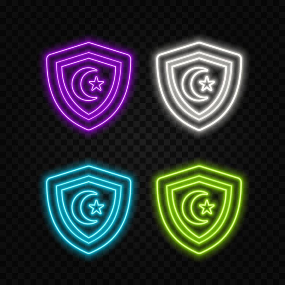 Glowing neon line Police badge icon isolated on black background. Sheriff badge sign. vector