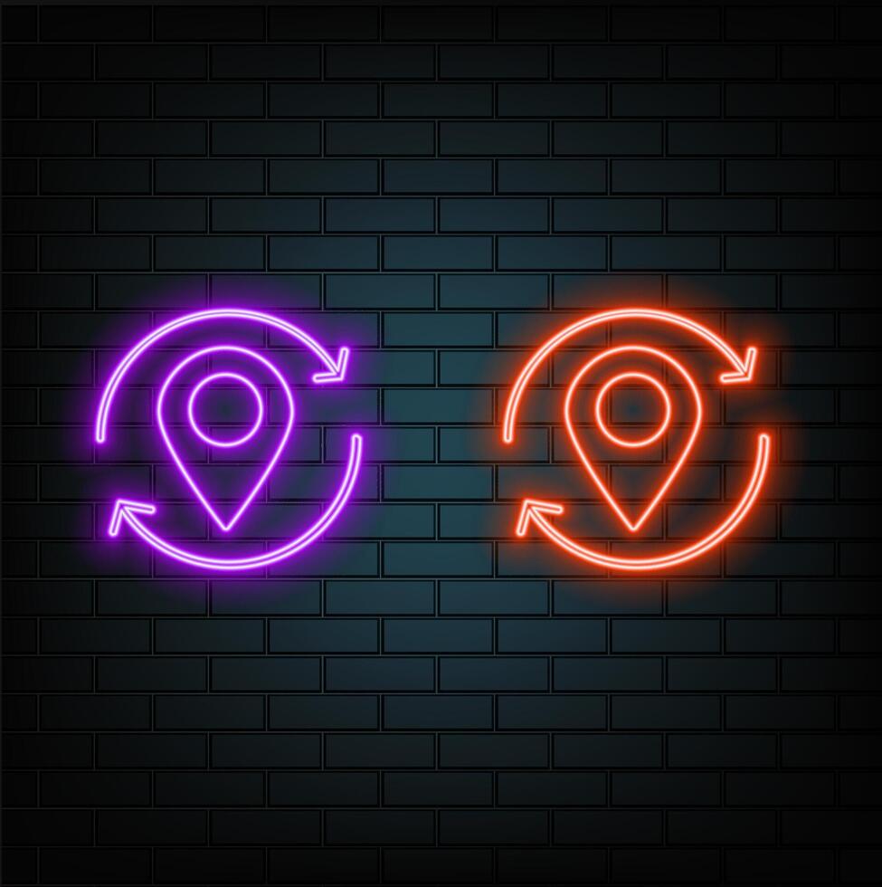 Map pointer neon sign. Bright glowing symbol on a black background. Neon style icon... vector