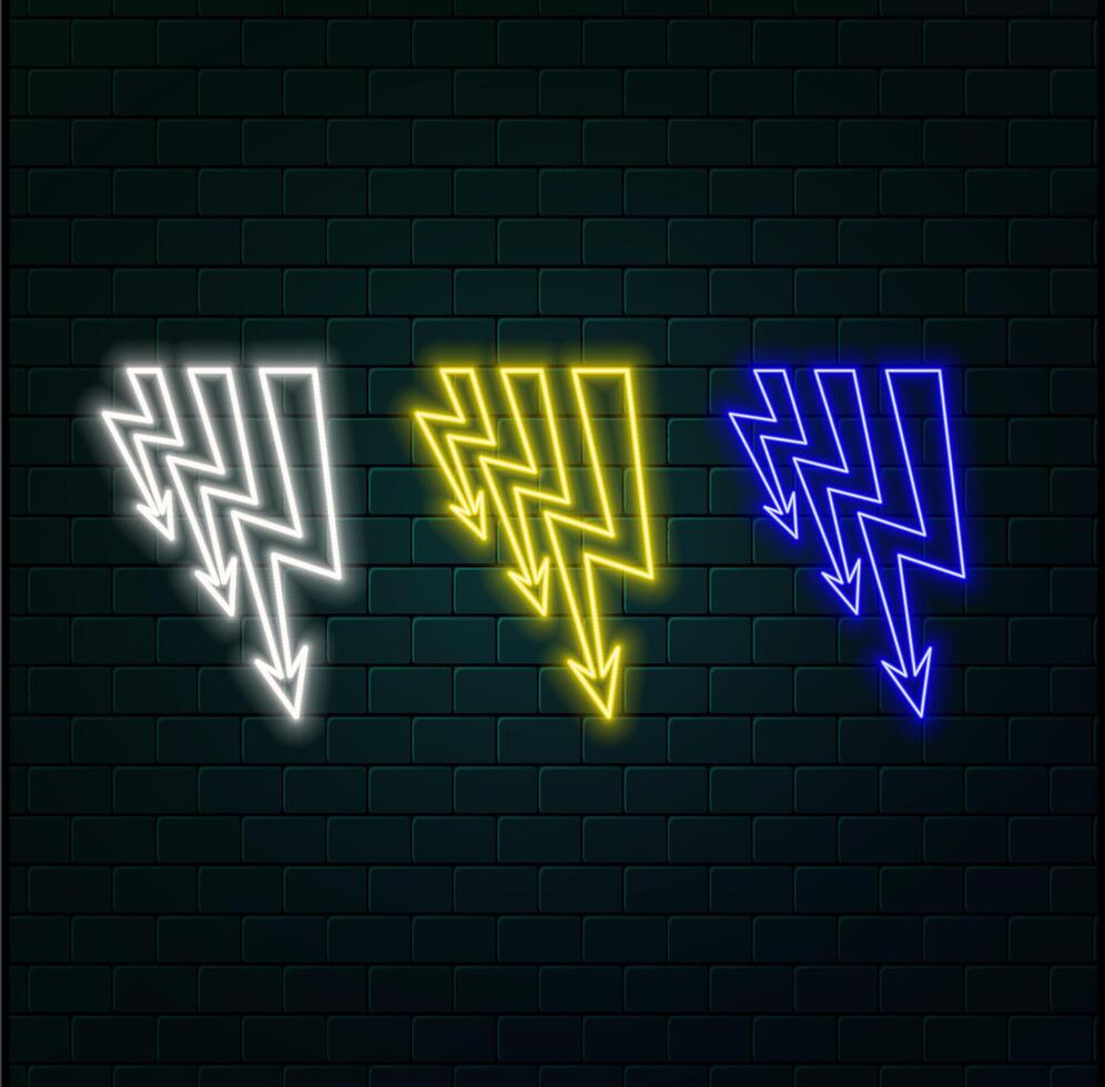 Neon energy lightning bolt shymbol. Electric power. Fast battery charging. Isolated on transparent background style neon.. vector