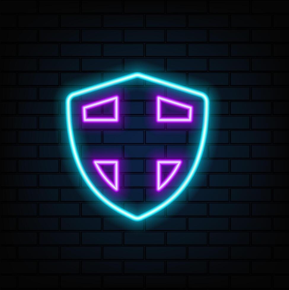 Glowing neon line Shield icon isolated on black background. Guard sign. Colorful outline concept. vector