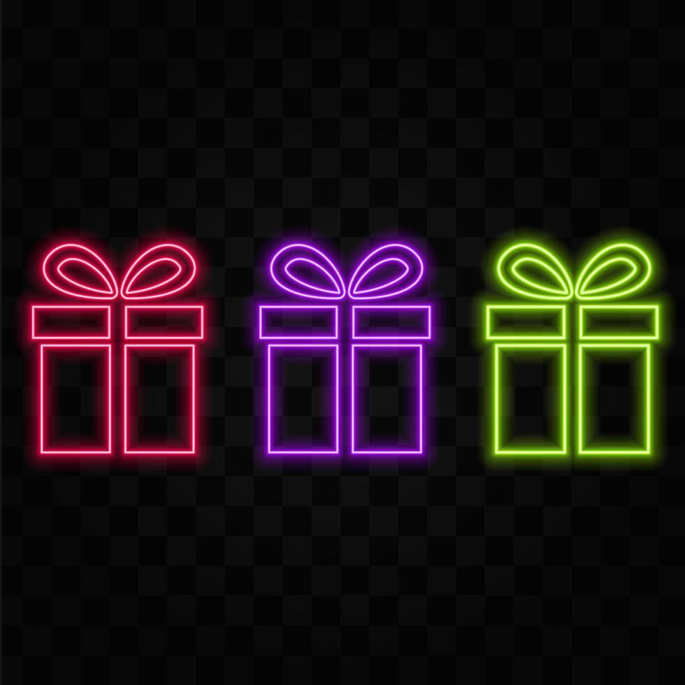Xmas presents in neon style. green color. vector
