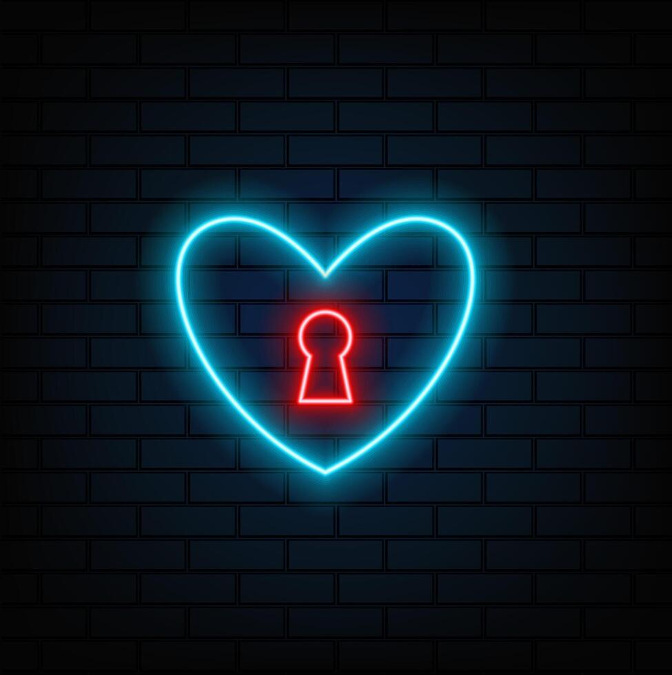 Glowing neon line Heart with keyhole icon isolated on black background. Locked Heart. Love symbol and keyhole sign. Colorful outline concept. vector