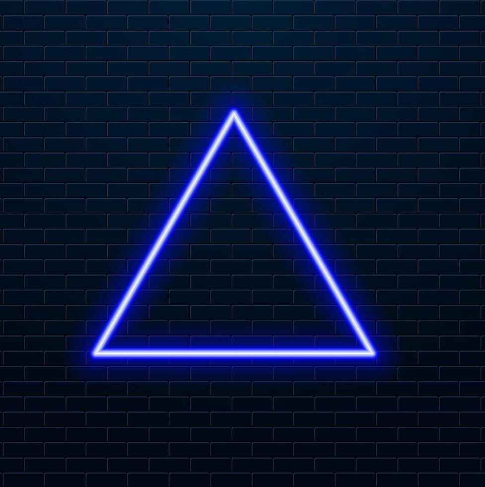 Neon triangle frames, glowing borders set, colorful futuristic UI design elements. Vibrant glowing geometric shapes, modern signs in various colors isolated on dark backdrop. illustration. vector