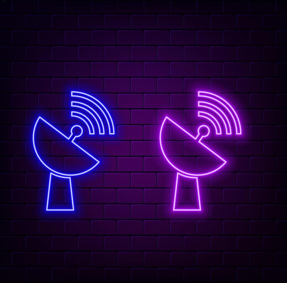 Neon Radio tower icon. Blue Isolated neon antenna icon glowing on black background. Technology and network signal. Radio antenna wireless. vector