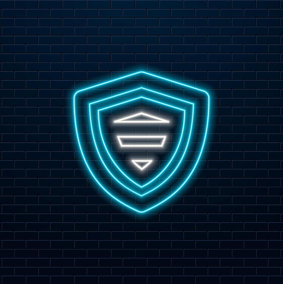 shield neon sign, modern glowing banner design, colorful modern design trends on black background. illustration.style neon. vector