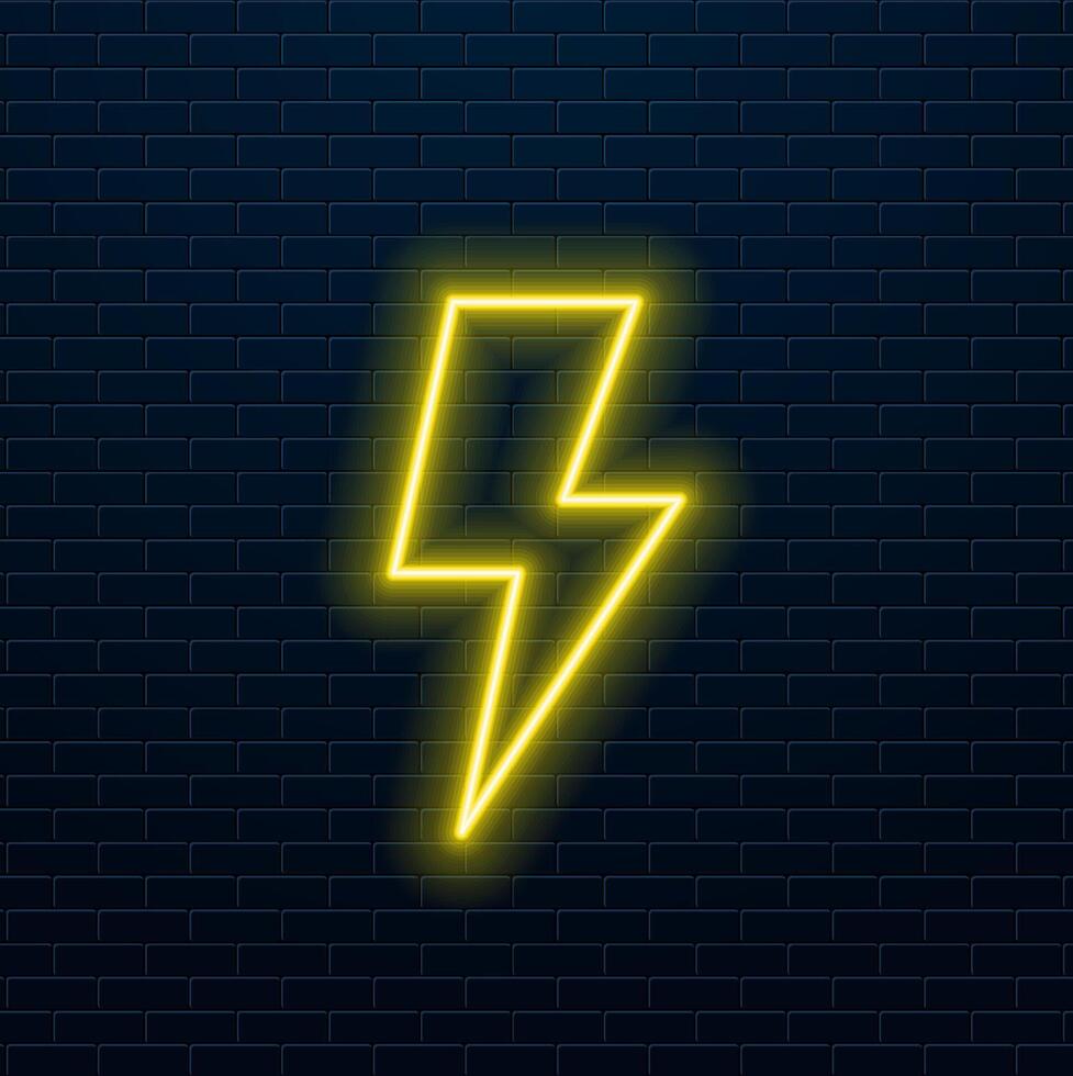 Neon lightning bolt set. High-voltage thunderbolt neon symbol. Thunder and electricity sign. Banner design, bright advertising signboard elements. illustration. Electric discharge. vector