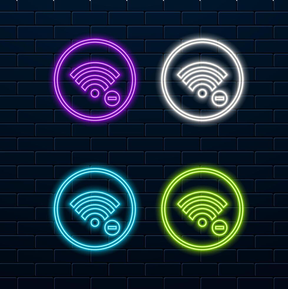 Neon wifi signal collection. blue color. vector