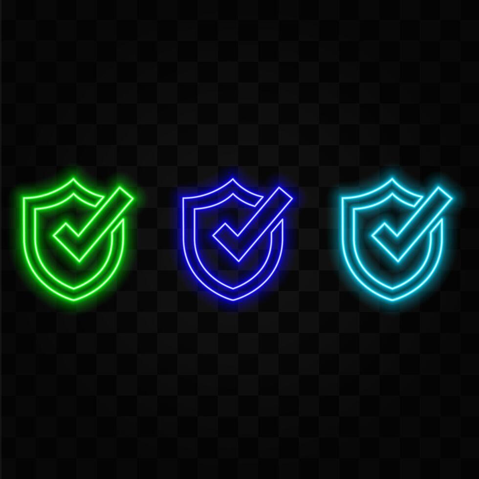 Check mark sign on dark background 3D illustration. green. neon icon. vector