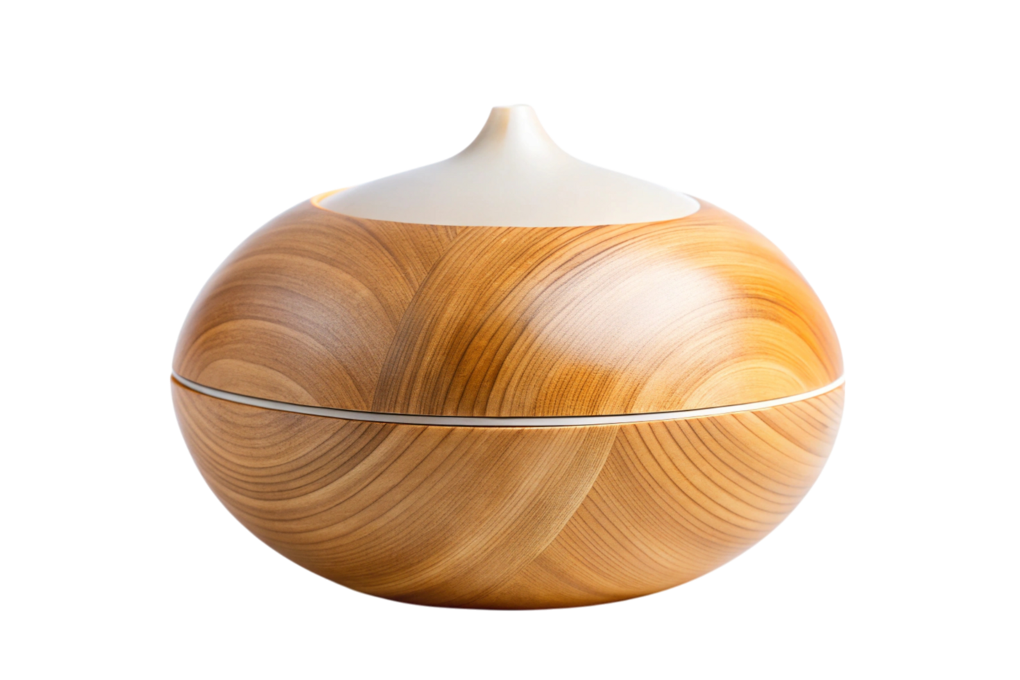 Aesthetic ultrasonic aroma diffuser in a sleek wooden finish, dispersing vapor for therapeutic and decorative home use png