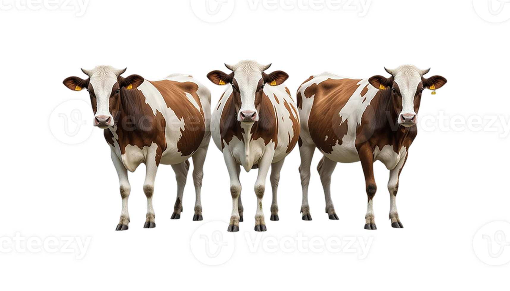 Three Brown and White Cows Isolated on Transparent Background png