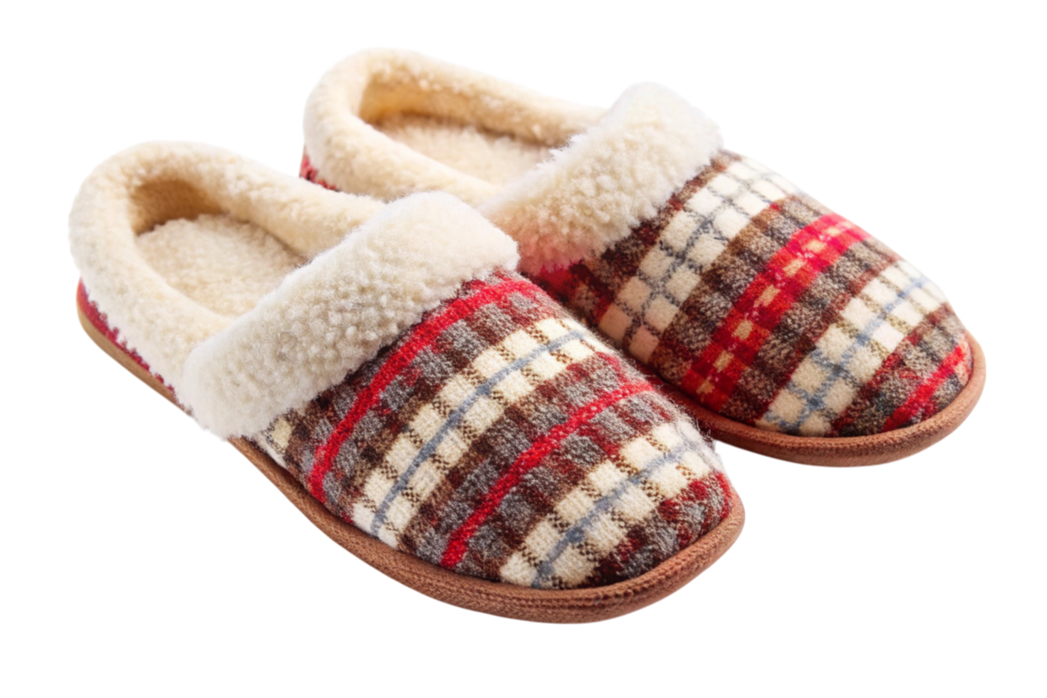 Stylish and warm slippers with intricate patterns and plush interiors, offering a mix of style and comfort for home png