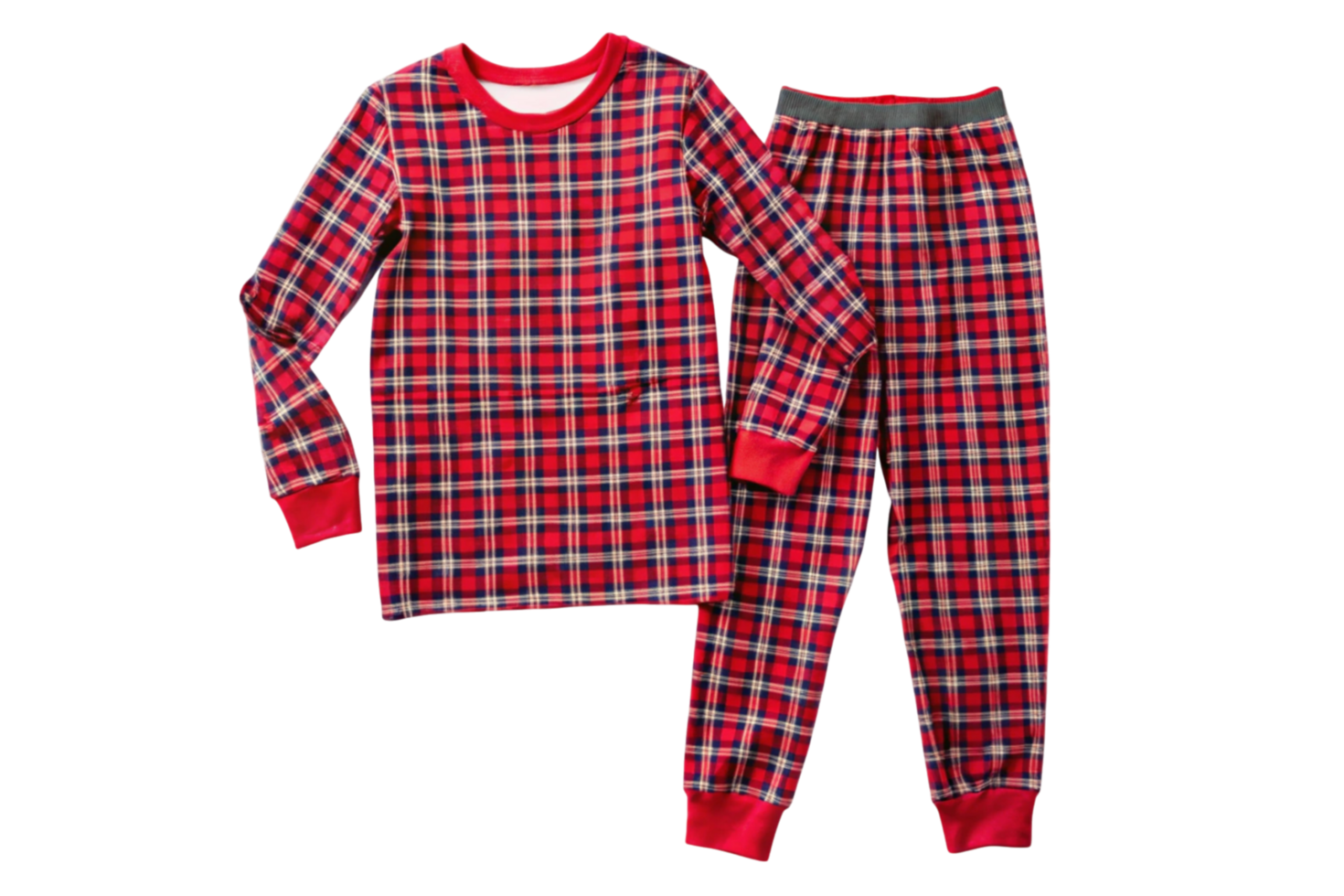 Comfortable and warm thermal pajama sets in colorful checkered patterns, highlighting soft fabric and elastic cuffs, ideal for loungewear png