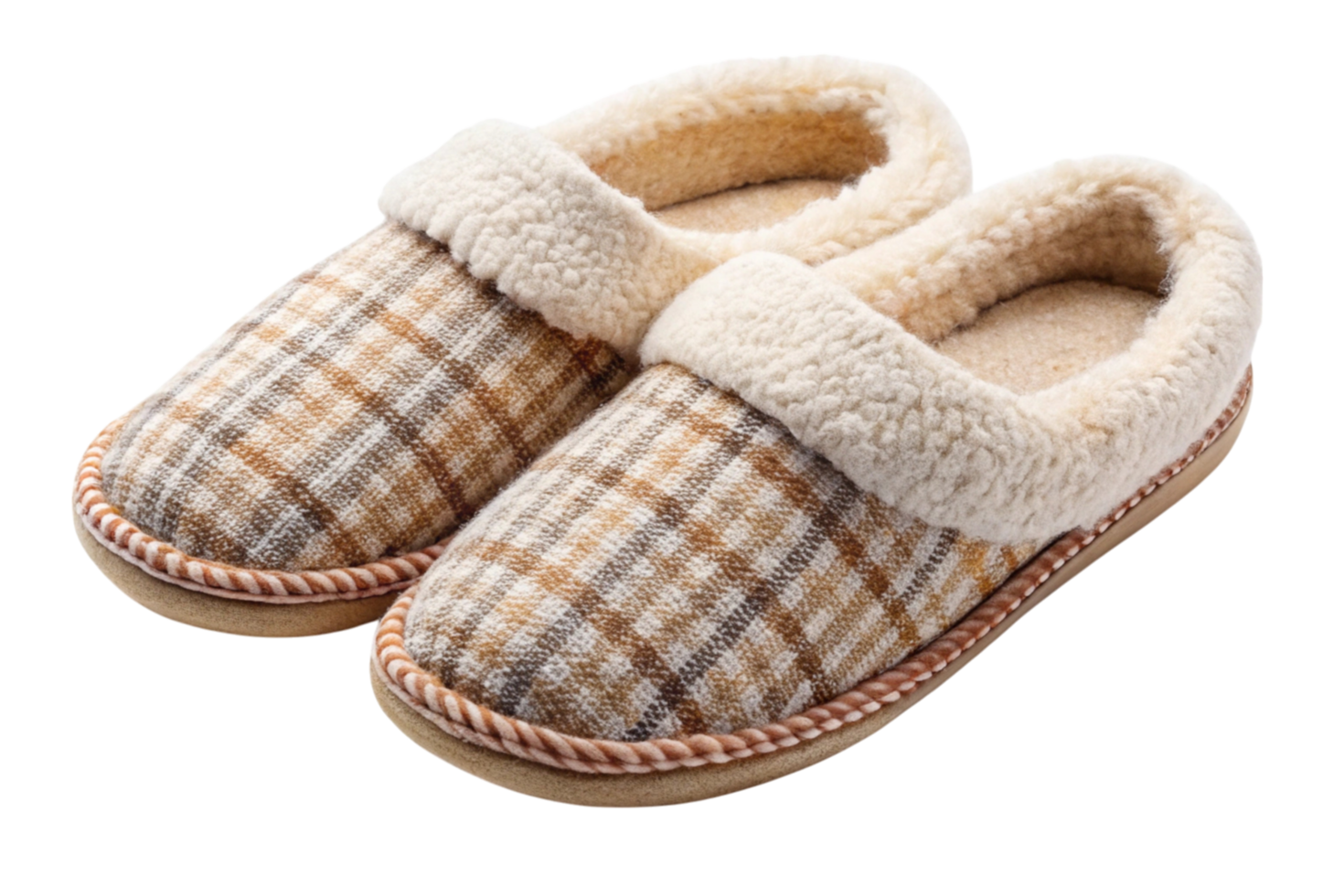 Comfortable indoor slippers with fleece interiors and patterned designs, perfect for cold weather relaxation and home use png