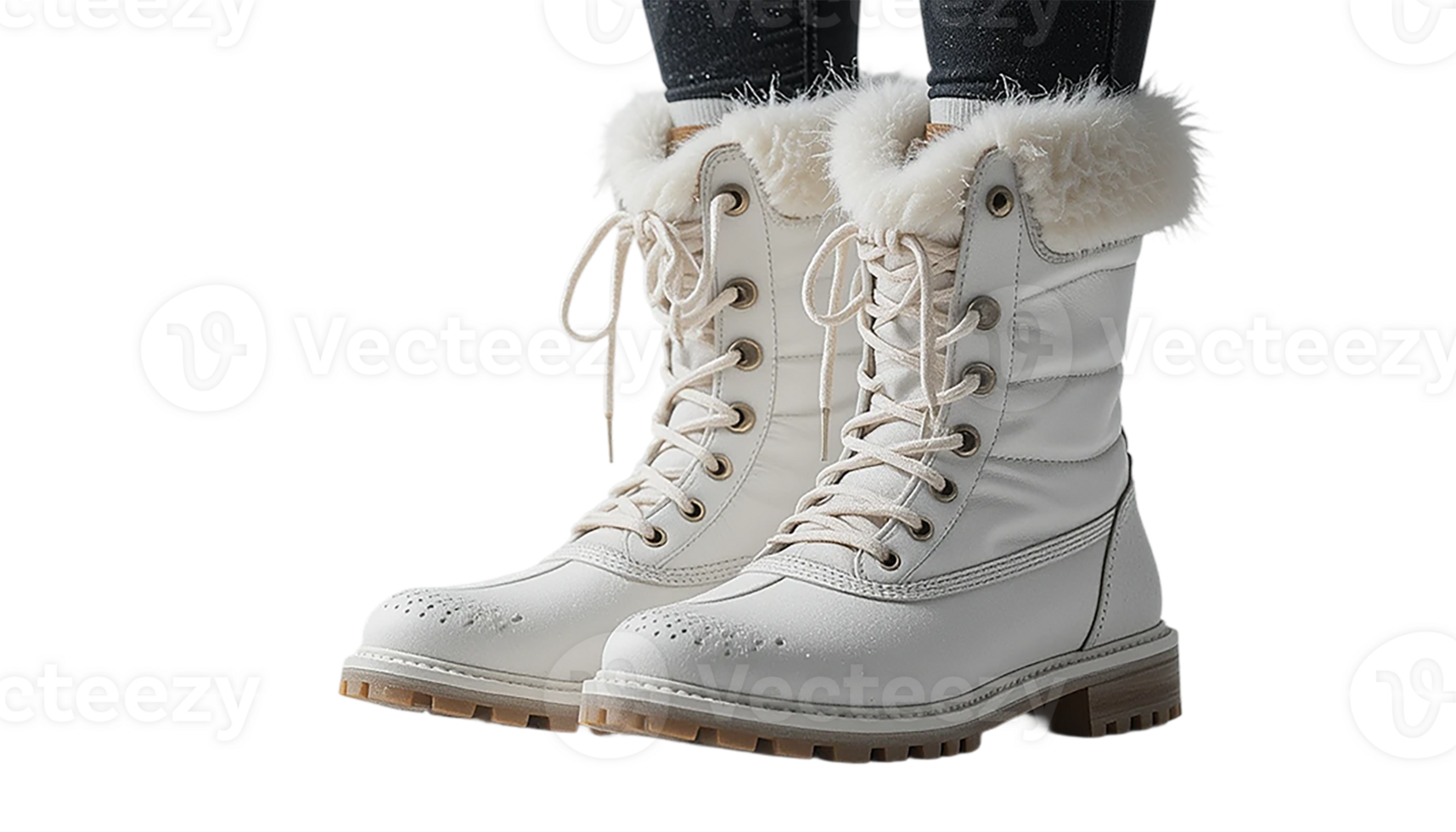 Full shot of a pair of white winter boots. png