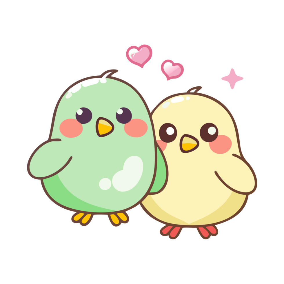 Playful cartoon birds sharing love digital illustration whimsical environment close-up friendship concept png