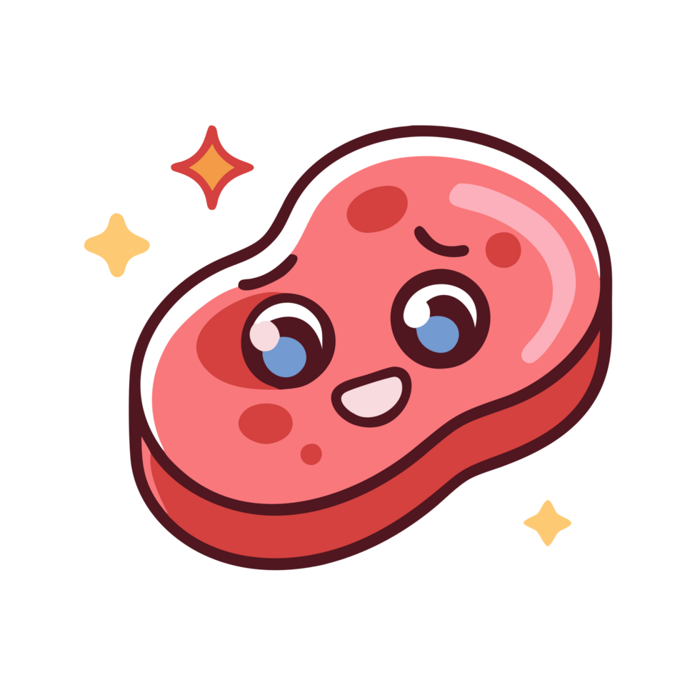 Kawaii action scene with a cute animated meat character colorful background digital art whimsical environment playful viewpoint png
