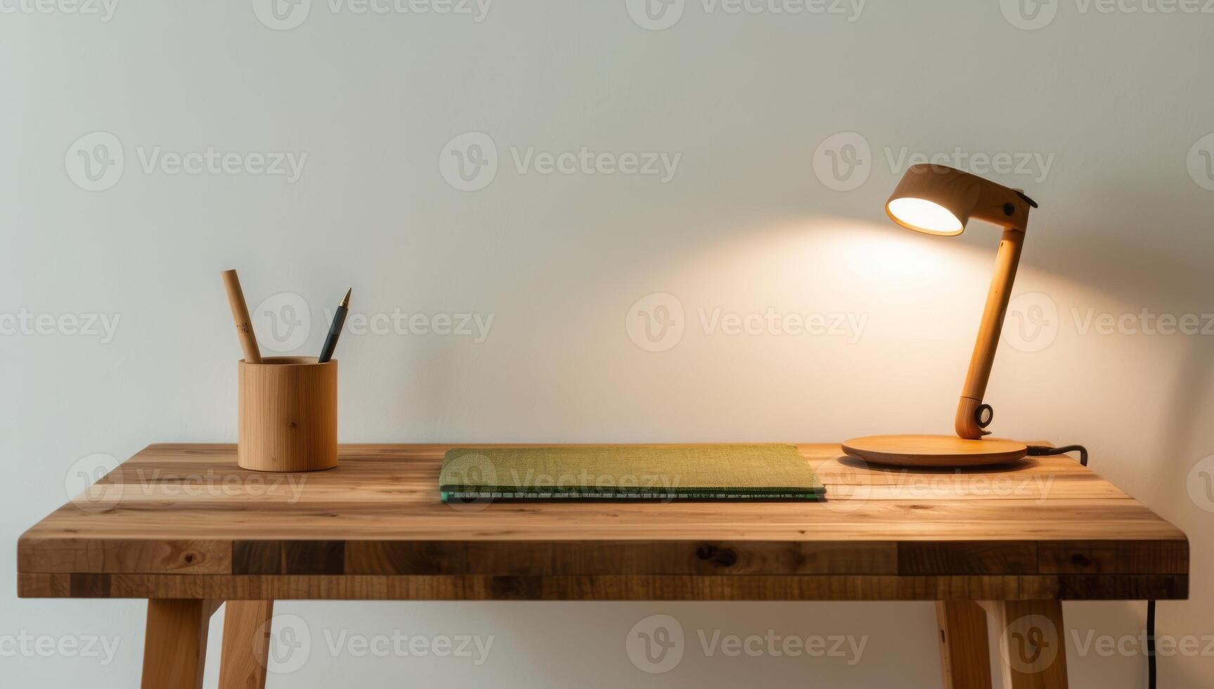 Modern home office with a minimalistic design, using eco-conscious supplies and natural materials to create a sustainable and inspiring workspace. photo