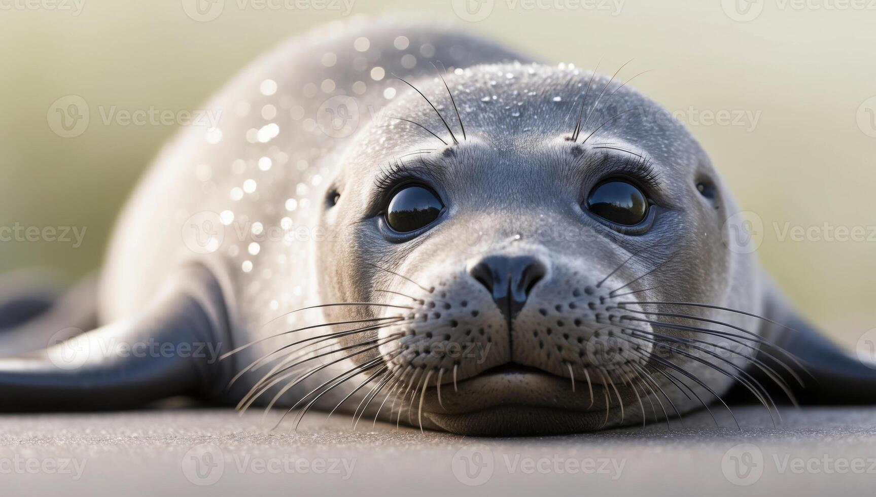 Adorable seal resting on a rocky shore, showcasing its charming and playful nature photo