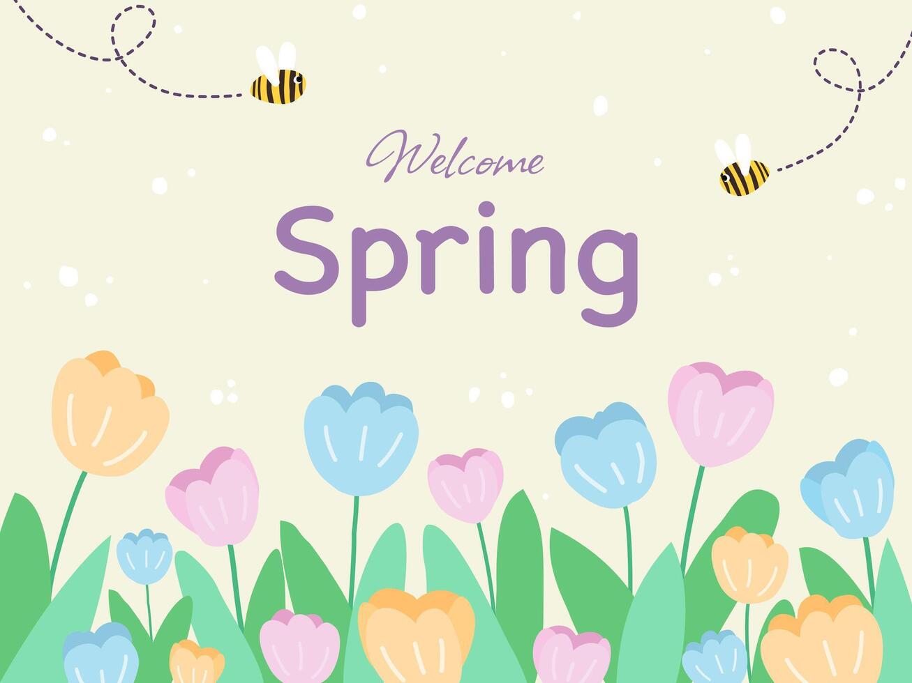 Welcome Spring text and other flowers for spring season background. vector
