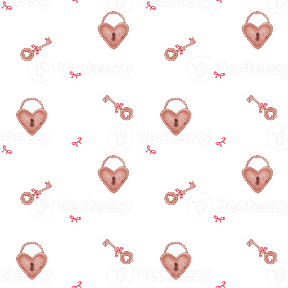 Cute and Sweet Valentine's Day Watercolor Pattern, Locks and Keys in Soft Pastel Colors png