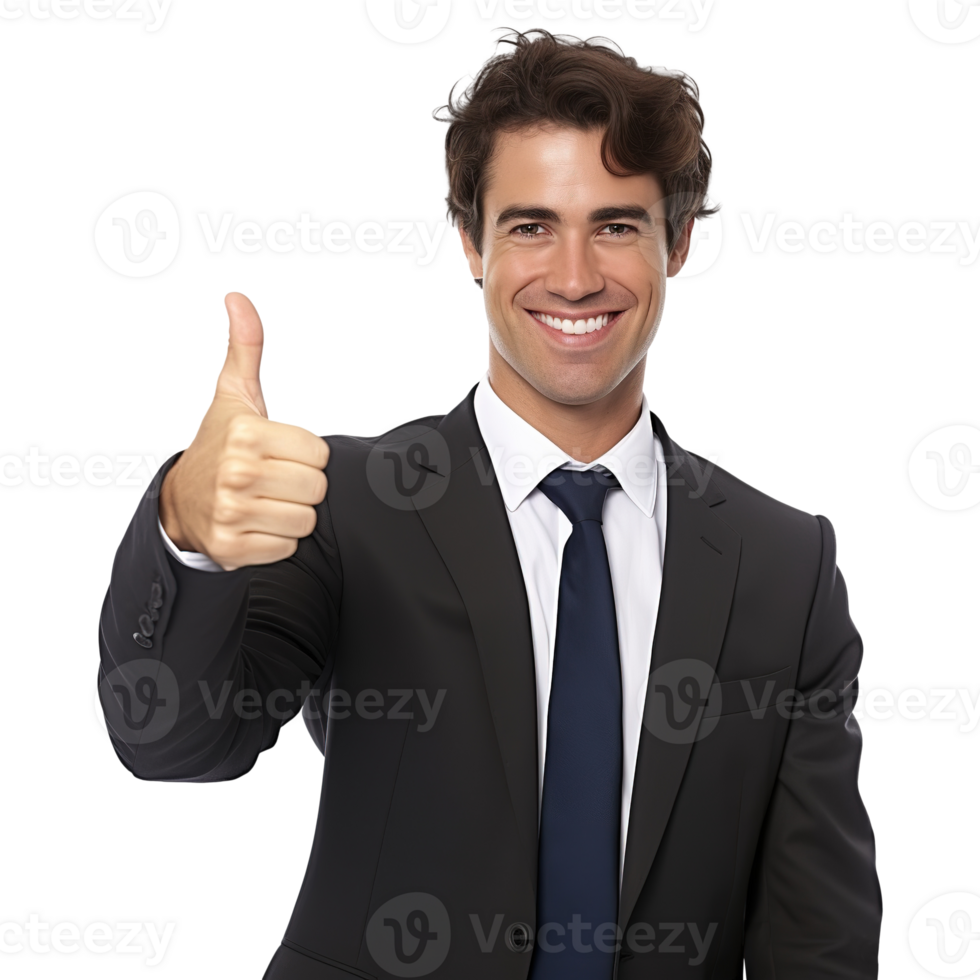 Business Man Thumbs up Portrait in Suit on Transparent Background png