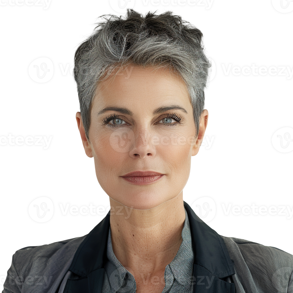 Pretty Model Lady with Grey Hairs on Transparent Background png