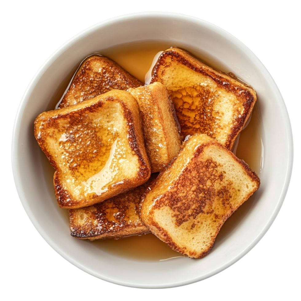 Bowl of Syrupy French Toast Squares png